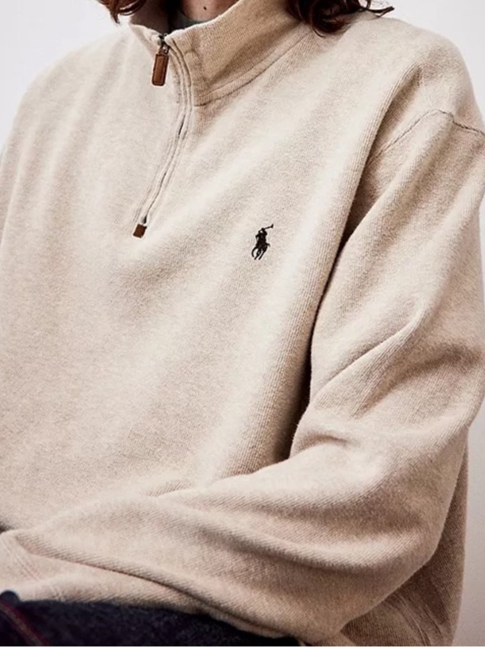 Polo Ralph Lauren Men’s Beige Quarter-Zip Pullover Sweater Embroidered Pony